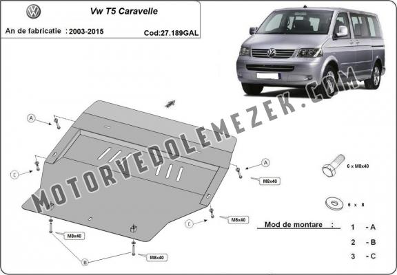 Galvanizált acél motor, sebbeségváltó, hütő, első lökhárító védőlemez Volkswagen Transporter T5 Caravelle