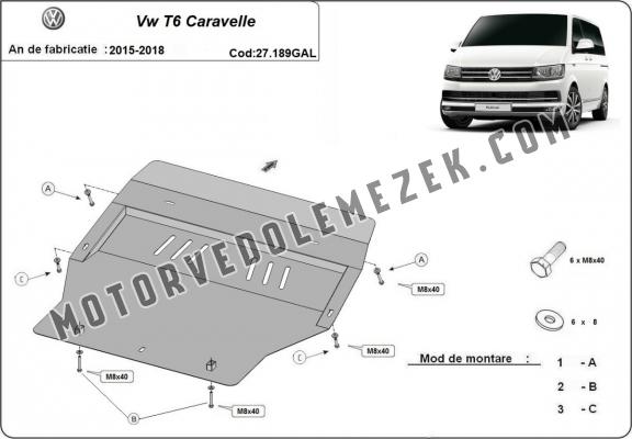 Galvanizált acél motor, sebbeségváltó, hütő, első lökhárító védőlemez Volkswagen Transporter T6 Caravelle
