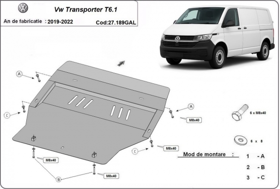Galvanizált Acél motor, sebességváltó, hűtő, első lökhárító védőlemez Volkswagen Transporter