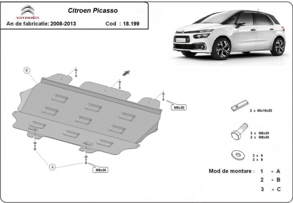 Acél motor, kapcsolószekrény, hűtő védőlemez Citroen C4 Picasso