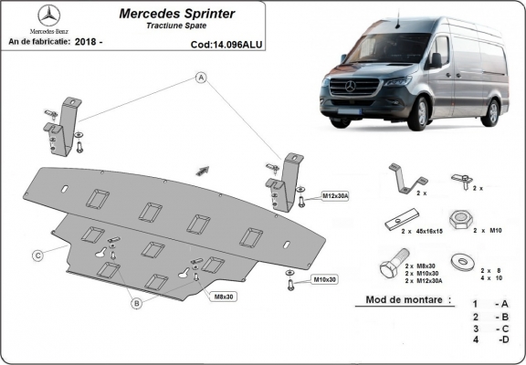 Alumínium motor,  hűtő, első lökhárító védőlemez Mercedes Sprinter - RWD