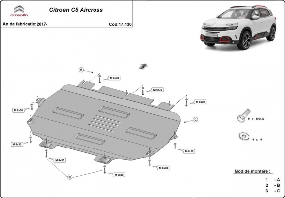 Acél motor, kapcsolószekrény, hütő védőlemez Citroen C5 Aircross