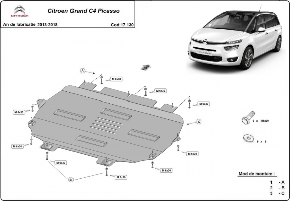Acél motor, kapcsolószekrény, hütő védőlemez Citroen Grand C4 Picasso