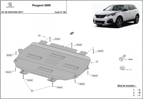 Acél motor, sebbeségváltó, hütő védőlemez Peugeot 5008