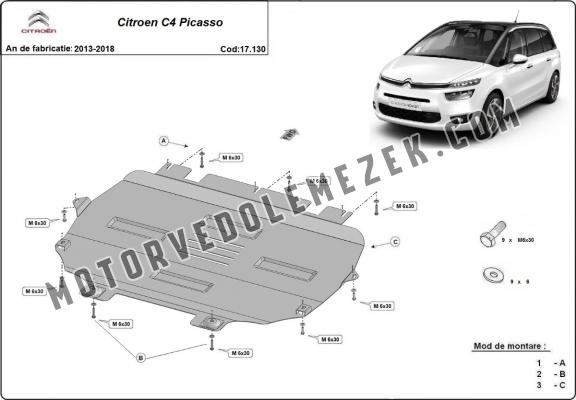 Acél motor, kapcsolószekrény, hütő védőlemez Citroen C4 Picasso