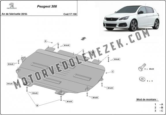Steel skid plate for Peugeot 308