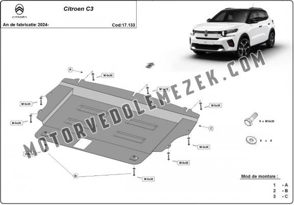 Acél motor, kapcsolószekrény védőlemez Citroen C3