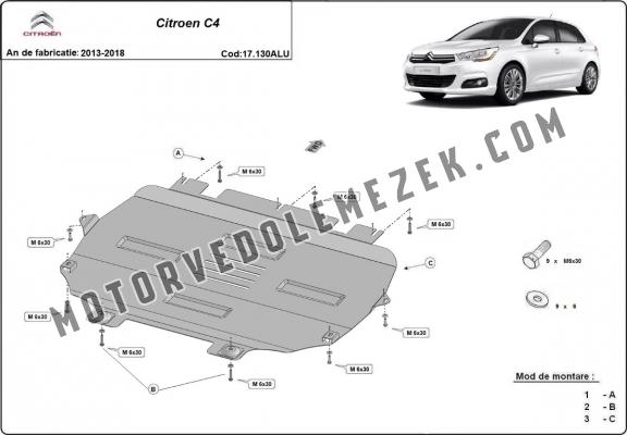 Aluminium motor, kapcsolószekrény védőlemez Citroen C4