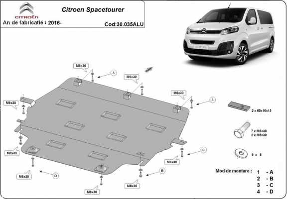 Aluminium motor, kapcsolószekrény védőlemez Citroen Spacetourer