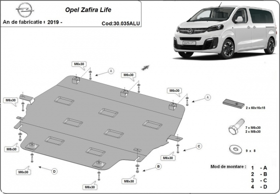 Aluminium motor, kapcsolószekrény védőlemez Opel Zafira Life
