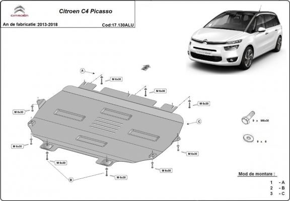 Aluminium motor, kapcsolószekrény védőlemez Citroen C4 Picasso