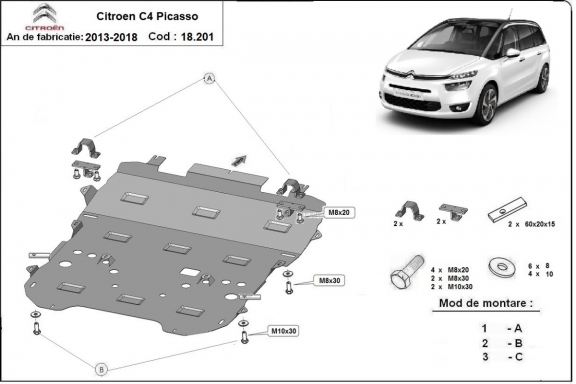 Acél motor,váltó, hűtő védőlemez Citroen C4 Picasso
