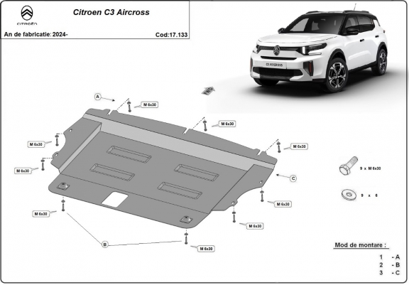 Acél motor, kapcsolószekrény védőlemez Citroen C3 Aircross