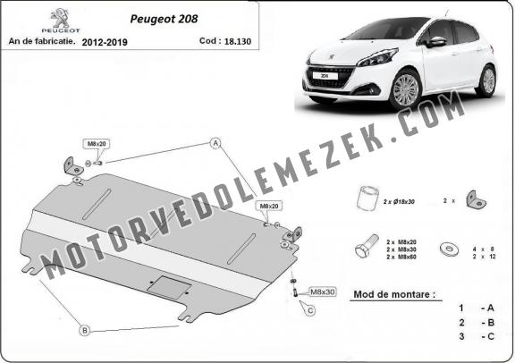 Steel skid plate for Peugeot 208