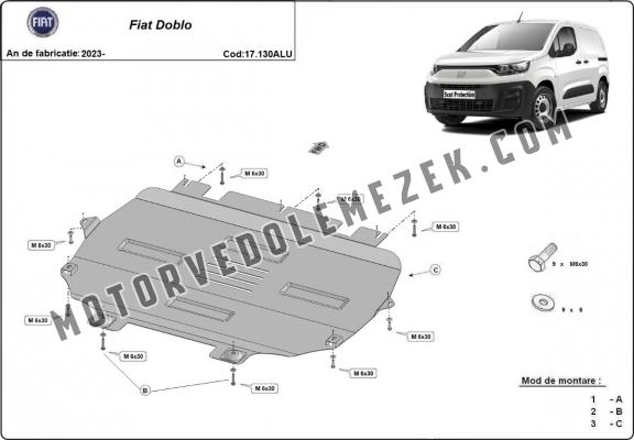 Aluminium skid plate for Fiat Doblo