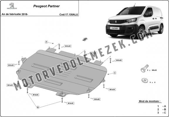 Aluminium skid plate for Peugeot Partner