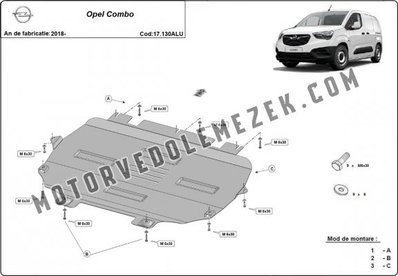 Aluminium skid plate for Opel Combo E
