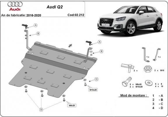 Acél motor, kapcsolószekrény, hűtő védőlemez Audi Q2