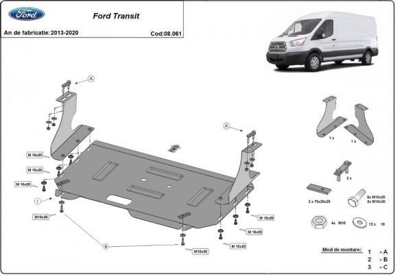 Acél motor, sebbeségváltó  védőlemez Ford Transit - FWD