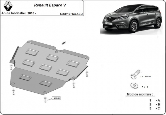 Aluminium motor, kapcsolószekrény védőlemez Renault Espace