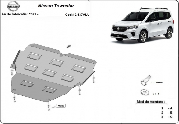 Aluminium motor, kapcsolószekrény védőlemez Nissan Townstar