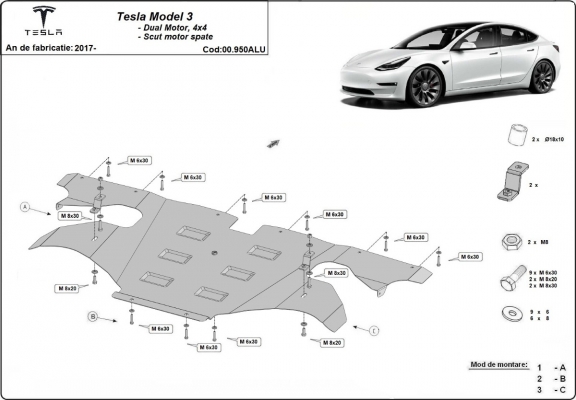 Hátsó alumínium elektromos motorvédő lemez – Tesla Model 3 AWD