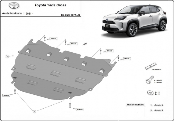 Alumínium motor, sebességváltó, hűtő, első lökhárító védőlemez Toyota Yaris Cross