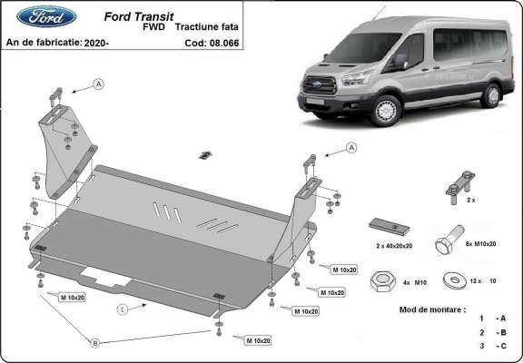 Acél motor, sebességváltó, hűtő, első lökhárító védőlemez Ford Transit