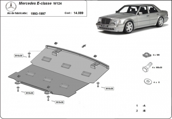 Acél motor, hűtő védőlemez Mercedes E-Classe W124