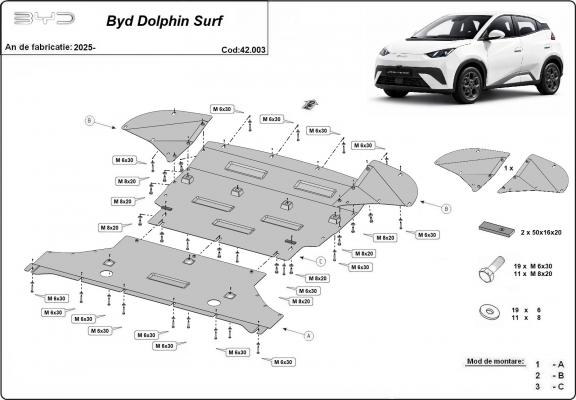 Acél motor, kapcsolószekrény védőlemez BYD Dolphin Surf