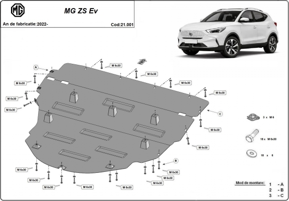 Acél motor, kapcsolószekrény, hütő védőlemez MG ZS EV