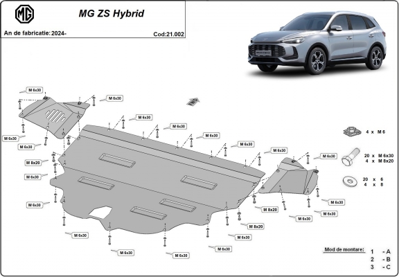Acél motor, kapcsolószekrény, hütő védőlemez MG ZS