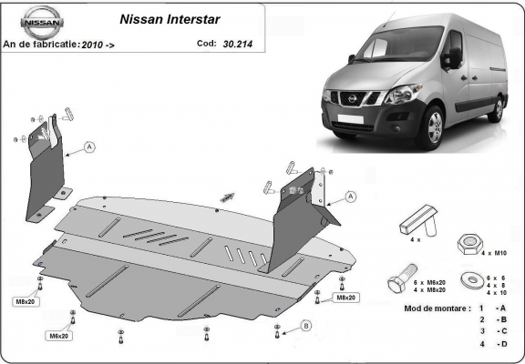 Acél motor, sebességváltó, hűtő, első lökhárító védőlemez Nissan Interstar