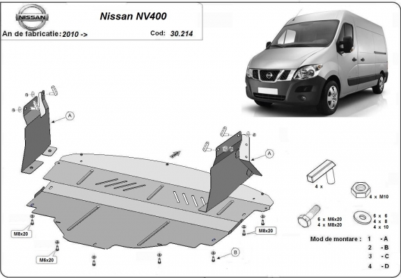 Acél motor, sebességváltó, hűtő, első lökhárító védőlemez Nissan NV400