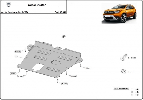 Acél motor, kapcsolószekrény védőlemez Dacia Duster