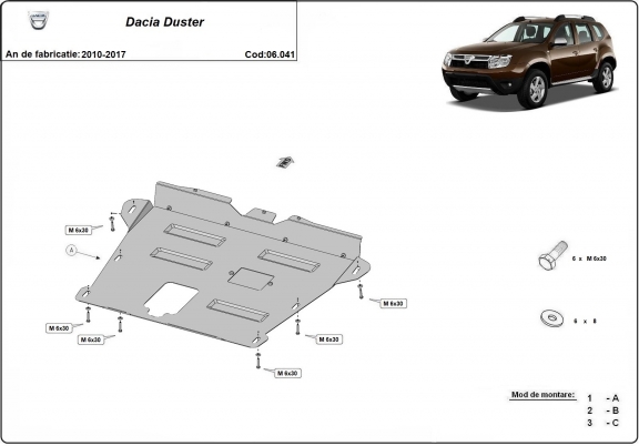 Acél motor, kapcsolószekrény védőlemez Dacia Duster