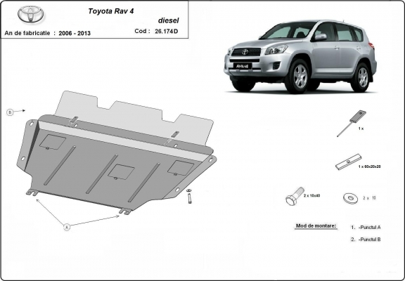 Acél motor, sebességváltó, hűtő, első lökhárító védőlemez Toyota RAV 4