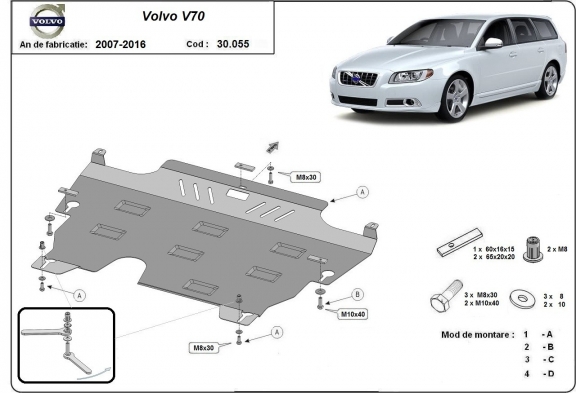 Acél motor, kapcsolószekrény, hűtő védőlemez Volvo V70