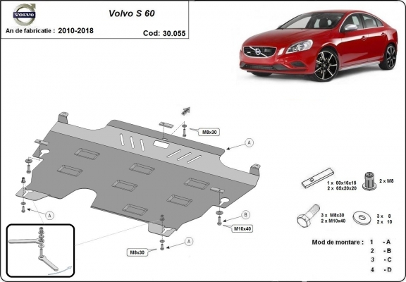 Acél motor, kapcsolószekrény védőlemez Volvo S60