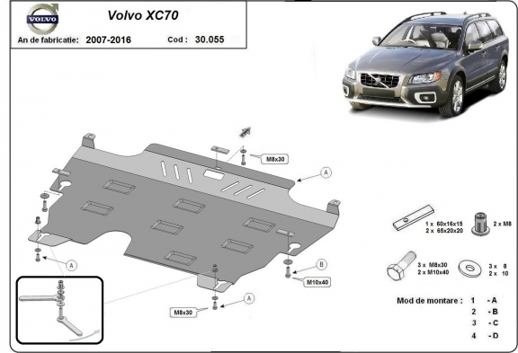 Acél motor, kapcsolószekrény védőlemez Volvo XC70