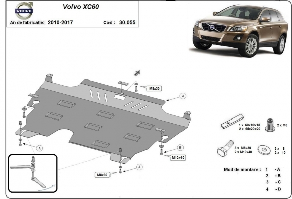 Acél motor, kapcsolószekrény, hűtő védőlemez Volvo XC60