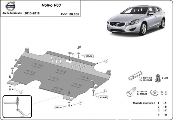 Acél motor, kapcsolószekrény, hűtő védőlemez Volvo V60