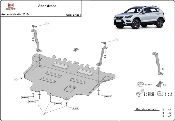 Acél motor, sebességváltó, hűtő, első lökhárító védőlemez Seat Ateca