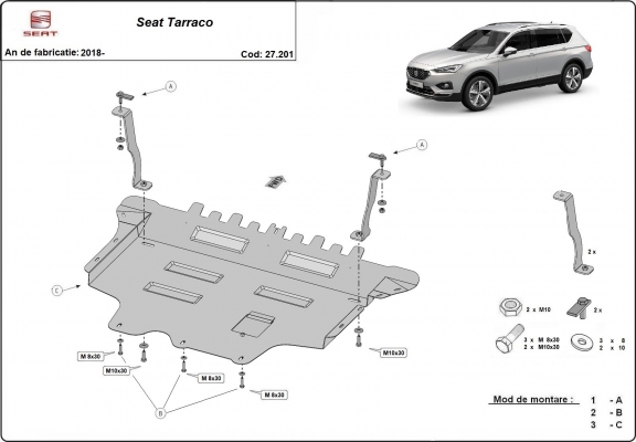 Acél motor, sebességváltó, hűtő, első lökhárító védőlemez Seat Tarraco