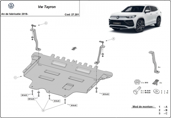 Acél motor, sebességváltó, hűtő, első lökhárító védőlemez VW Tayron