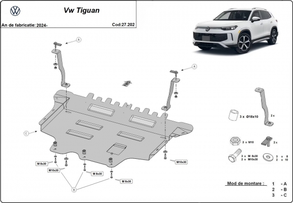 Acél motor, sebességváltó, hűtő, első lökhárító védőlemez Vw Tiguan
