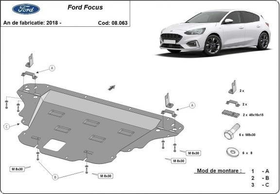 Acél motor, sebességváltó, hűtő, első lökhárító védőlemez Ford Focus 4