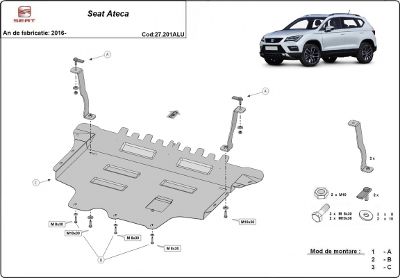 Alumínium motor, sebességváltó, hűtő, első lökhárító védőlemez Seat Ateca