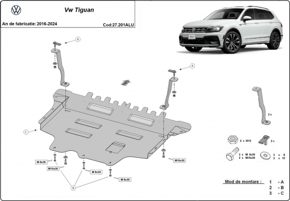 Alumínium motor, sebességváltó, hűtő, első lökhárító védőlemez VW Tiguan
