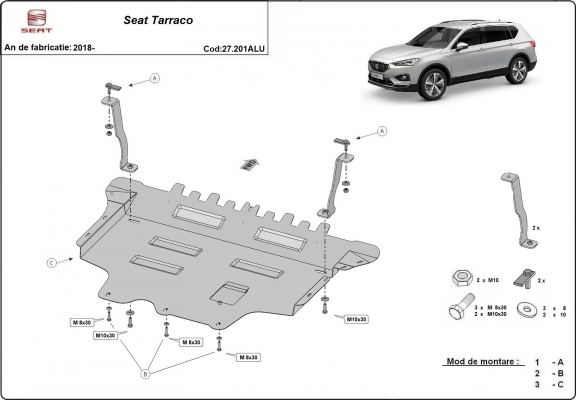 Alumínium motor, sebességváltó, hűtő, első lökhárító védőlemez Seat Tarraco